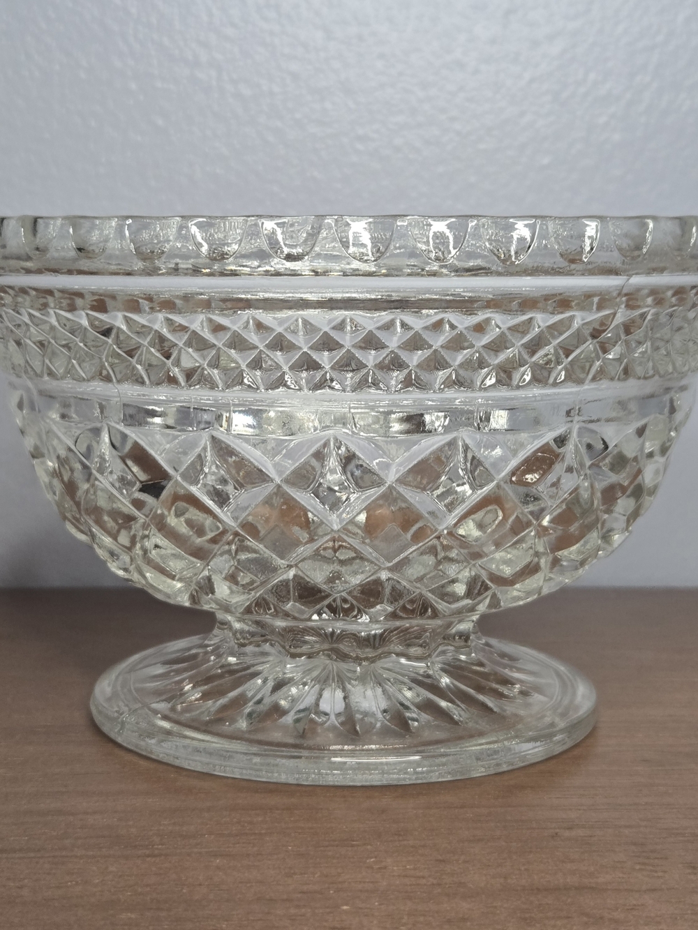 Beatiful Heavy Glass Candy Bowl, Footed Dish, Wexford - Diamond Cut Pattern